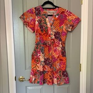 LOFT Orange and Pink Floral Short Dress
